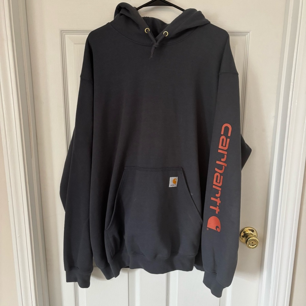 Carhartt Men's Dark Gray Hoodie with Red Logo